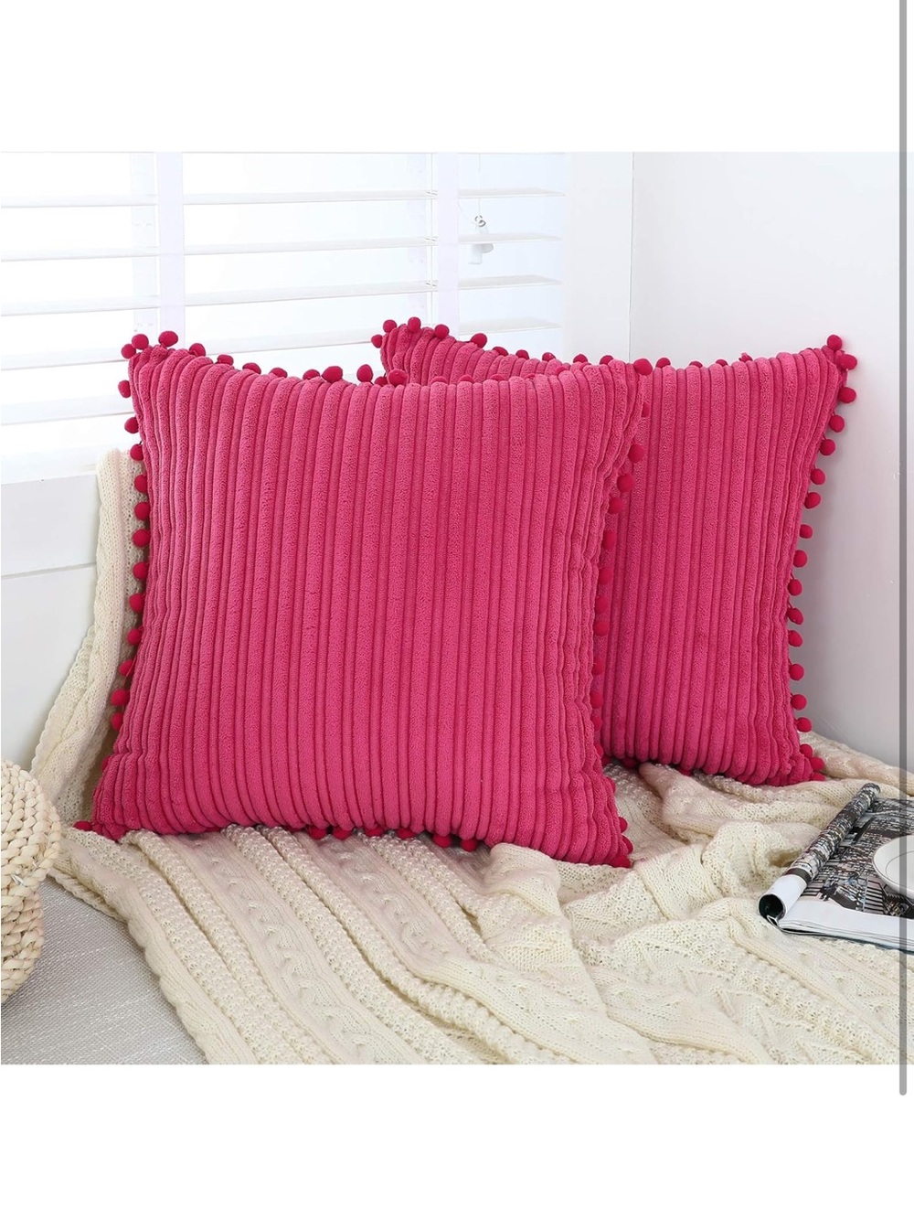 Boho Pom Pom 18”x18” Throw Pillow Covers